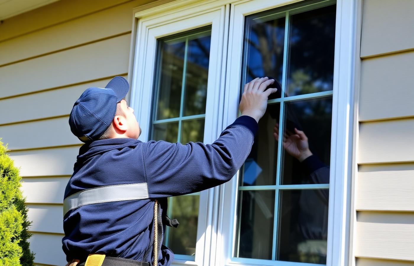 Professional installer fitting a new vinyl replacement window